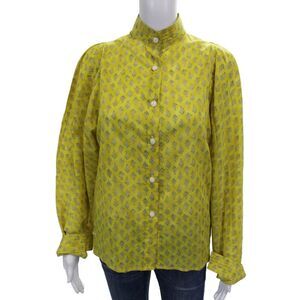 Claramonte Womens Basic Collared Floral Cotton Button Long Sleeve Blouse Size S